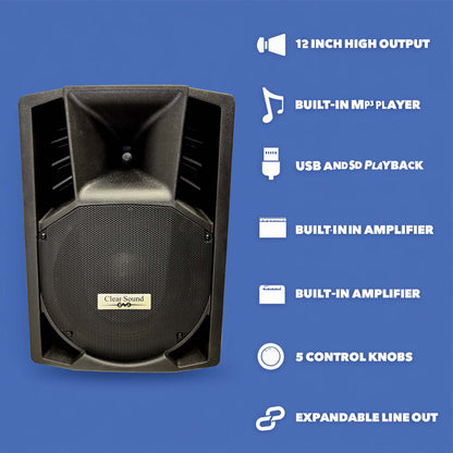Clear Sound 12" Powered Active PA Speaker with MP3 Player