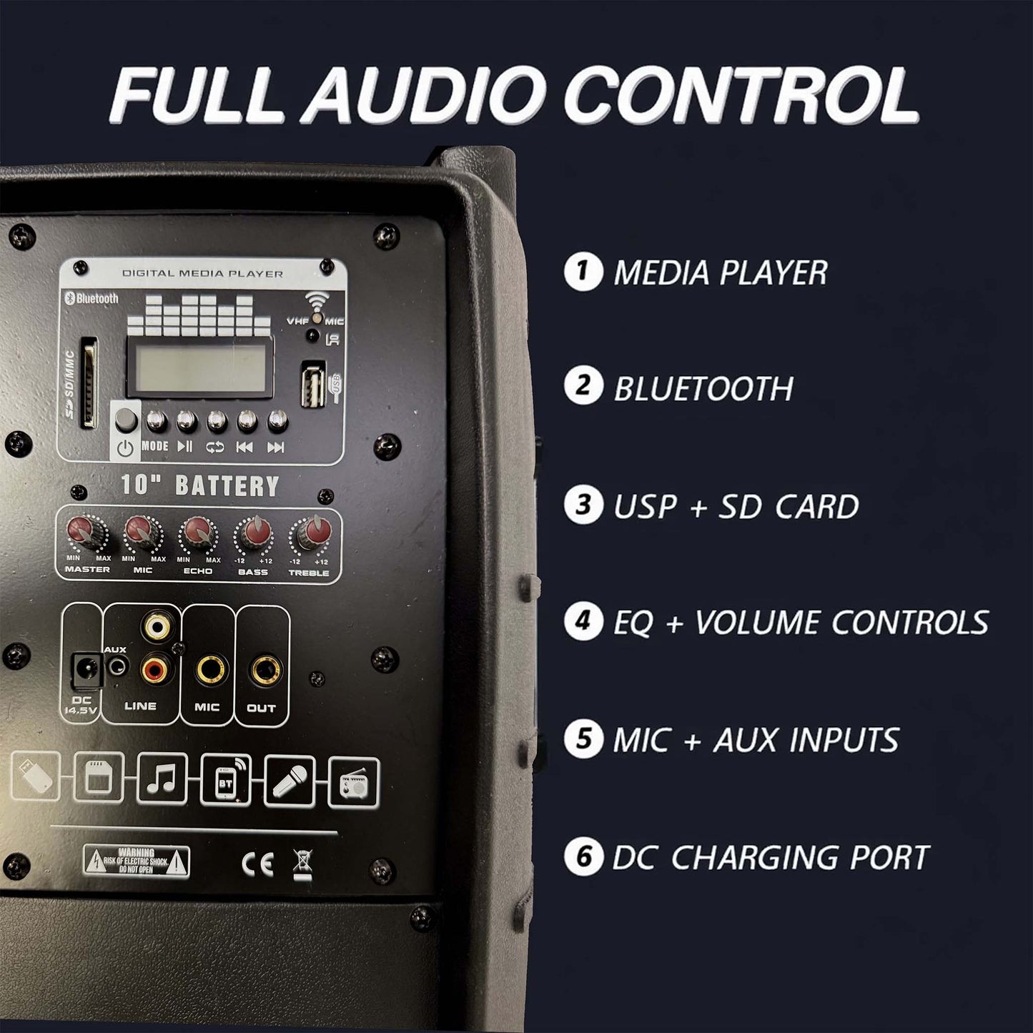 Rolling Battery Powered Portable PA Sound Systems with Wireless Mic & Remote