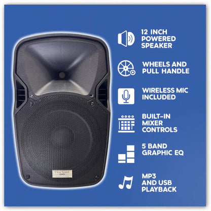 Rolling Battery Powered Portable PA Sound Systems with Wireless Mic & Remote