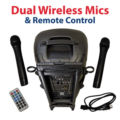 Rolling Battery Powered Portable PA Sound Systems with Wireless Mic & Remote