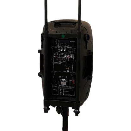 12" Battery-Powered Rolling Sound System w/ Dual Wireless Mics & Stand