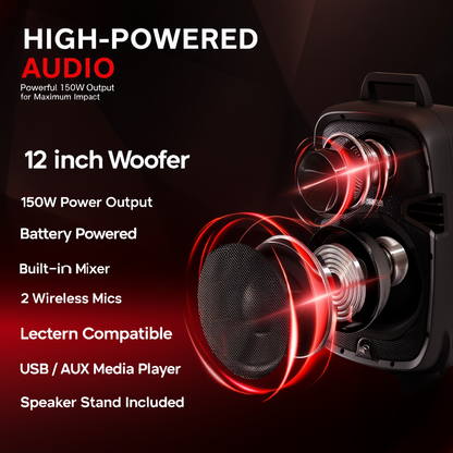 12" Wireless Podium Sound System w/ Dual Microphones & Stand