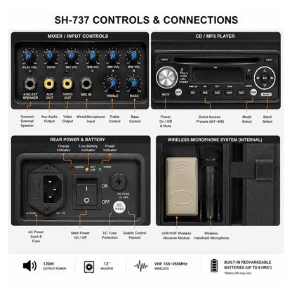 12" Portable PA Sound System with CD Player & Wireless Mics